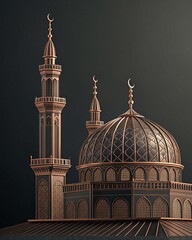 3D mosque dome with minaret render