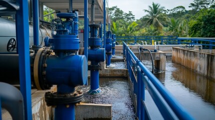 Water treatment process industrial facility infrastructure outdoor setting close-up view sustainability and efficiency in water management