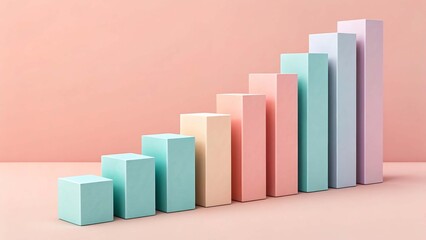 3D Pastel Colored Bar Chart for Business Growth Visualization