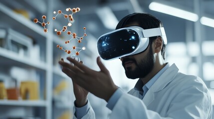 Virtual reality experimentation laboratory digital science high-tech environment close-up view innovative technology for research