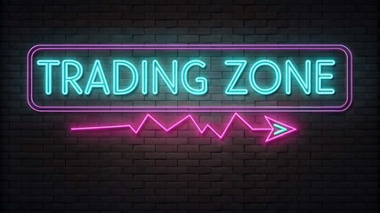 Glowing Trading Zone Neon Sign with Box Frame on Wall