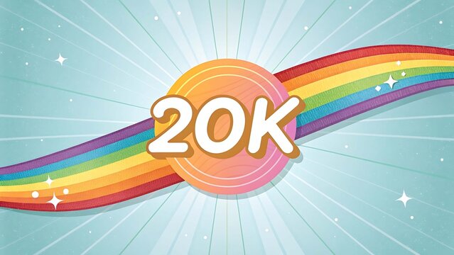 20K Followers Celebration with Rainbow and Sunburst Background