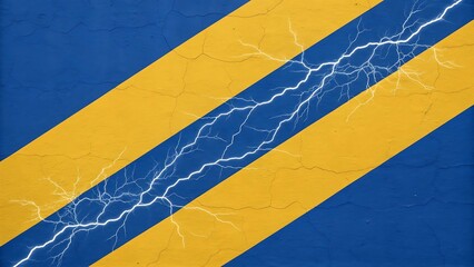 Lightning Bolt on Blue and Yellow Striped Background