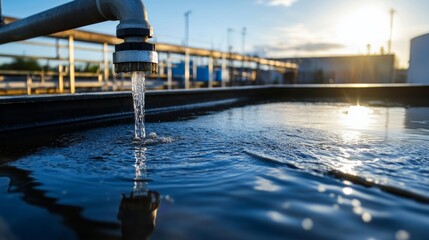 Industrial water management treatment facility photography urban environment close-up view water conservation efforts