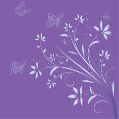 Fototapeta premium A beautiful gradient blue floral vector with delicate flowers, set against a simple purple background.