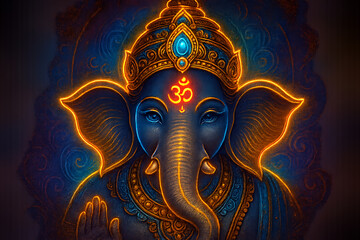 Neon Ganesha with Om Symbol on Forehead