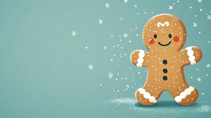 Cute gingerbread man clip art illustration with broken leg on light blue background