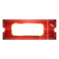Red Discount Coupon Template with Gold Frame and Perforated Edges