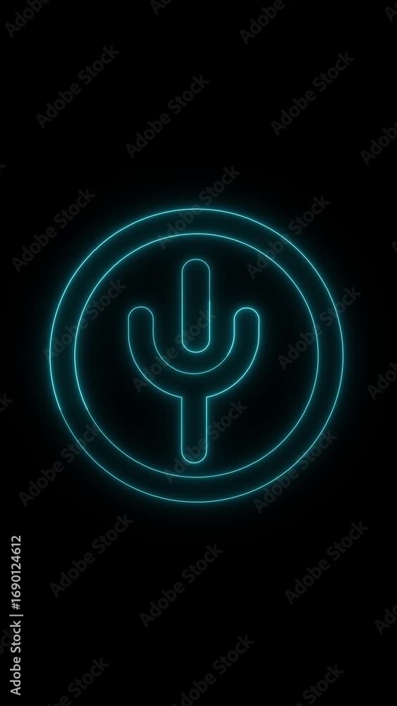 Aufkleber vertical video showing neon power button glowing on dark backdrop. glowing neon power button icon on