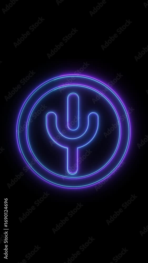 Aufkleber glowing neon power button icon on a sleek black background displaying a digital interface. animated 
