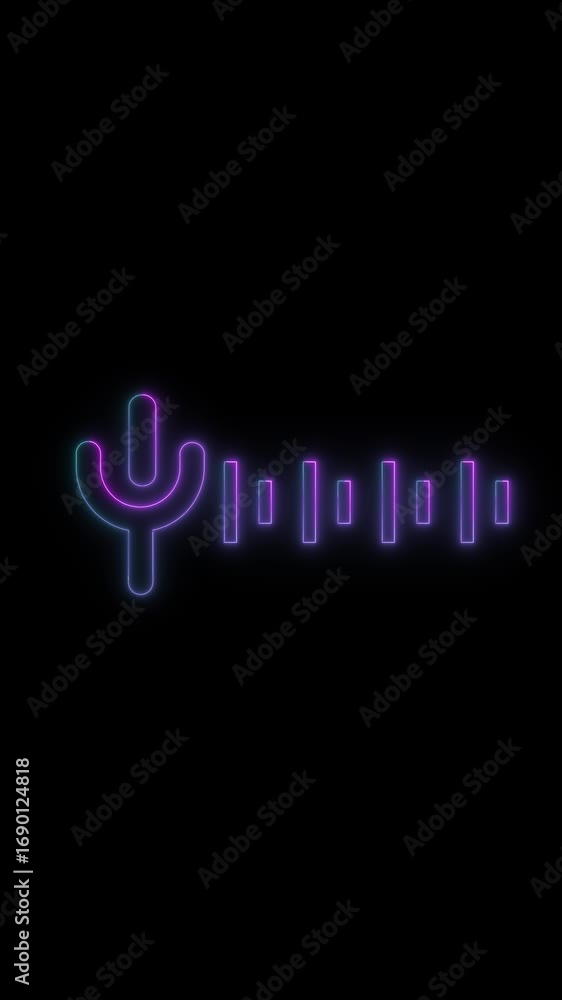 Poster animated neon light music symbol glowing on a black background abstract design. neon light music sym