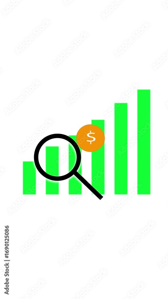 Poster business report illustration with upward trend graph vertical video. analyzing growing sales bar cha