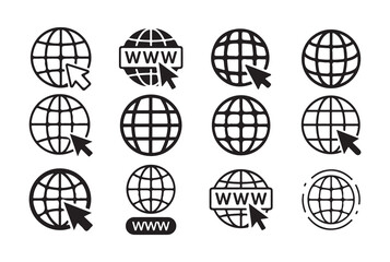 Set of Global Connection Icons Representing Networking, Communication, and Worldwide