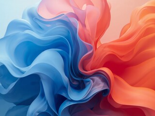 Obraz premium Abstract Color Swirl, Soft Waves and Fluid Forms in Blue and Orange, Light Texture.