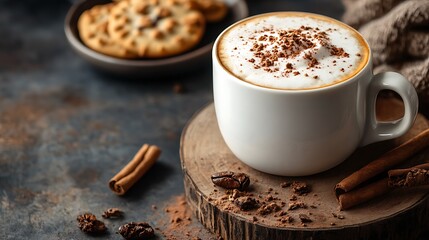Cappuccino with creamy froth and cookies for celebration