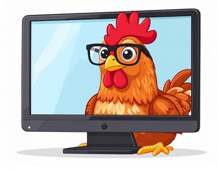 Funny Chicken on Zoom Call Meme Illustration

