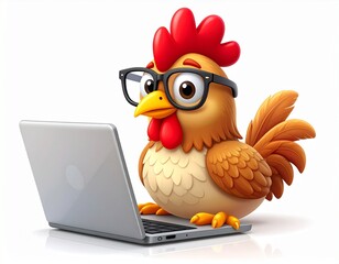 rooster with laptop
