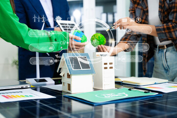 Business team working virtual modern smartphone to reduce CO2 emissions carbon footprint climate...