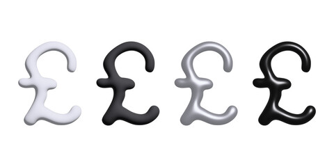 3d british pound currency symbol set Brush stroke doodle Single element for design