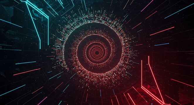 Abstract Neon Light Tunnel with Spiral Effect.