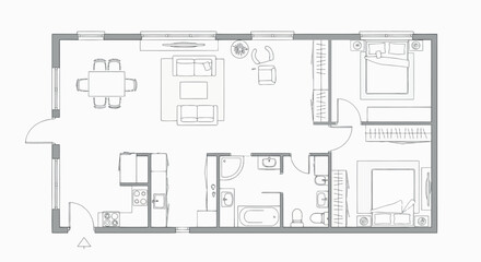 Vector vector art of detailed floor plan of a modern threebedroom apartment with furniture transparent background