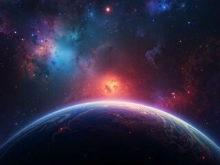 Obraz premium Celestial Sphere. A Cosmic View of an Undiscovered Exoplanet, With Nebulae Display.