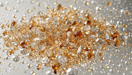 Glittering Facets, Reflective Surface. An Abstract Composition in Gold and Clear.