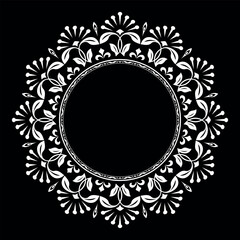 Decorative frame Elegant vector element for design in Eastern style, place for text. Floral black and white border. Lace illustration for invitations and greeting cards.