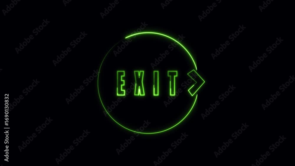 Poster seamless neon green exit sign animation circular arrow motion graphics digital interface broadcast d