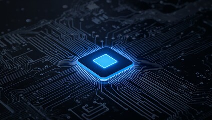 Luminous Circuitry. An Abstract Blue Core and Network of Interconnected Lines.