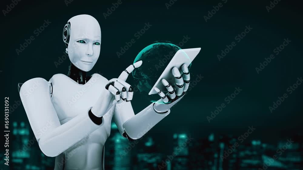 Poster future financial technology controll by ai robot huminoid uses machine learning and artificial intel