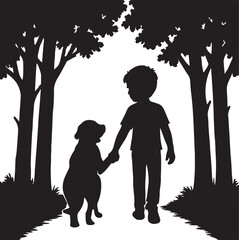 boy and dog vector silhouette