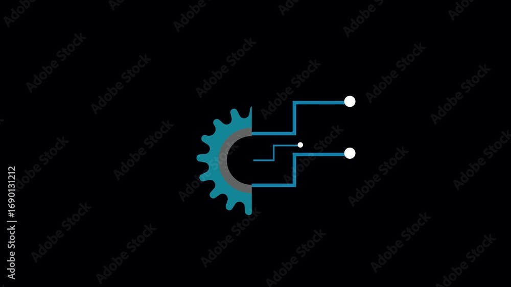 Poster teal grey abstract gear circuitry animation seamless loop motion graphics hud ui corporate branding.