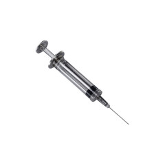 Transparent Medical Syringe with Needle Isolated on Black Background