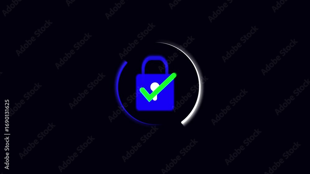 Poster looping animated padlock security checkmark digital protection verified authentication success safe.