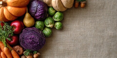 Fototapeta premium A Vibrant Assortment of Fresh Vegetables and Fruits Displayed on a Rustic Texture, Showcasing Nature's Bounty in a Colorful Arrangement
