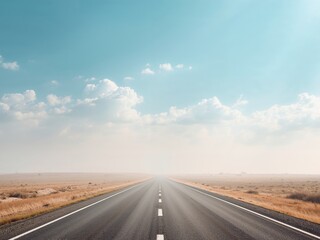 Serene Horizon. A Straight Road to the Fading Distance, Beneath a Soft Sky.