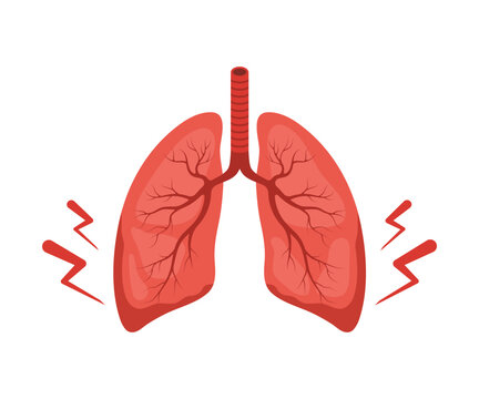 Lungs pain. Human internal organ disease. Lungs medical diagnosis and treatment. Vector illustration in flat cartoon style.