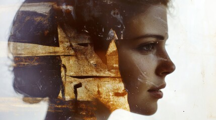 Abstract Portrait of a Woman with Overlaid Cityscape