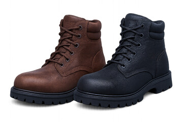 Brown and Black Safety Boots Isolated on Transparent Background