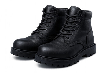 Pair of Black Safety Boots Isolated on Transparent Background