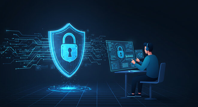 Cybersecurity Analyst Working with Data Protection and Digital Security in a Modern World