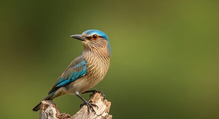 Indian Roller Bird Perched on Branch.