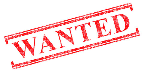 Red wanted rubber stamp on transparent background png file