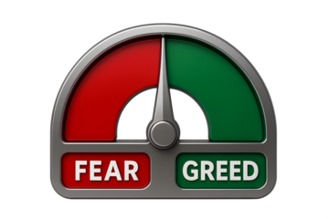 Fear Greed Index Indicator Dial Gauge with Needle on Transparent Background