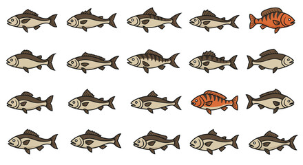 set of Fish silhouettes