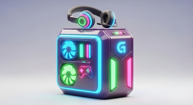 Gaming Pc with Headset - Powered by Adobe