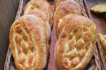 A Baskets of Armenian traditional breads for sale in a local bakery