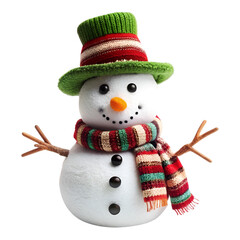Christmas Snowman Isolated PNG with Scarf and Hat.