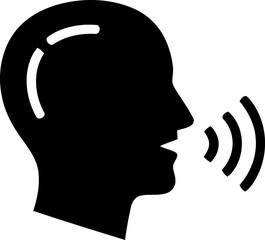 Human head silhouette speaking sound waves icon